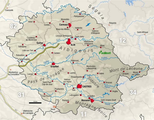 Carte de la région - Paulinet entre Albi et Castres dans le Tarn